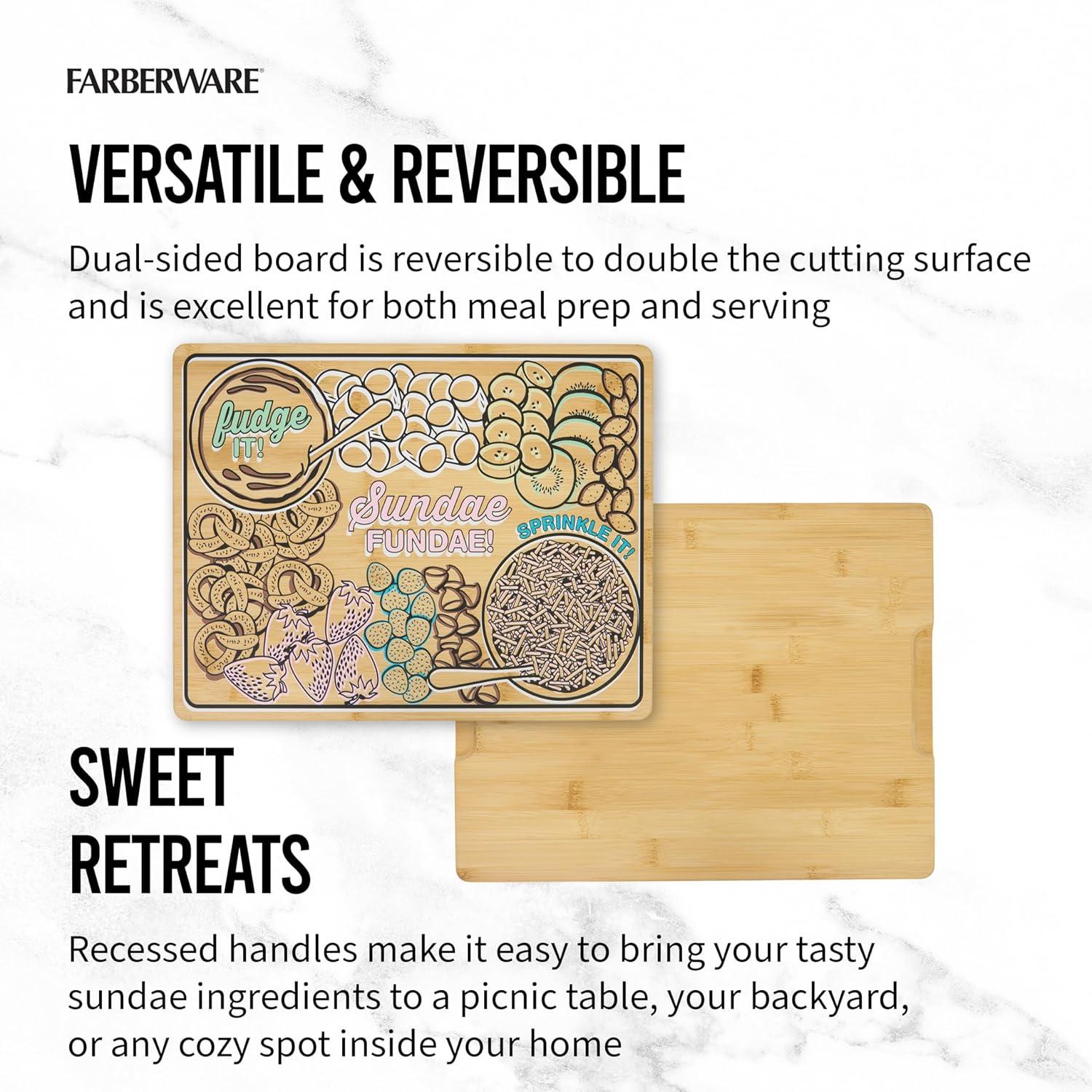 imageFarberware Smore Board with Recessed Handles Reversible Kitchen Cutting Board for Entertaining and Meal Prep Decorative Wood Board 16 Inch BambooNatural