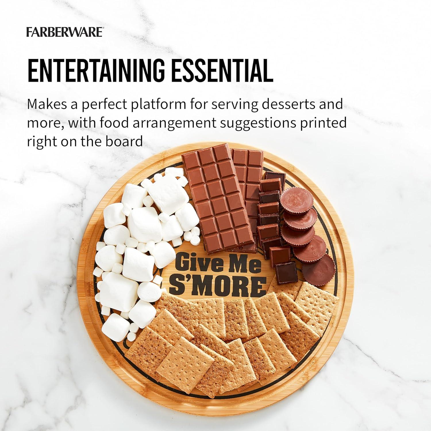 imageFarberware Smore Board with Recessed Handles Reversible Kitchen Cutting Board for Entertaining and Meal Prep Decorative Wood Board 16 Inch BambooNatural