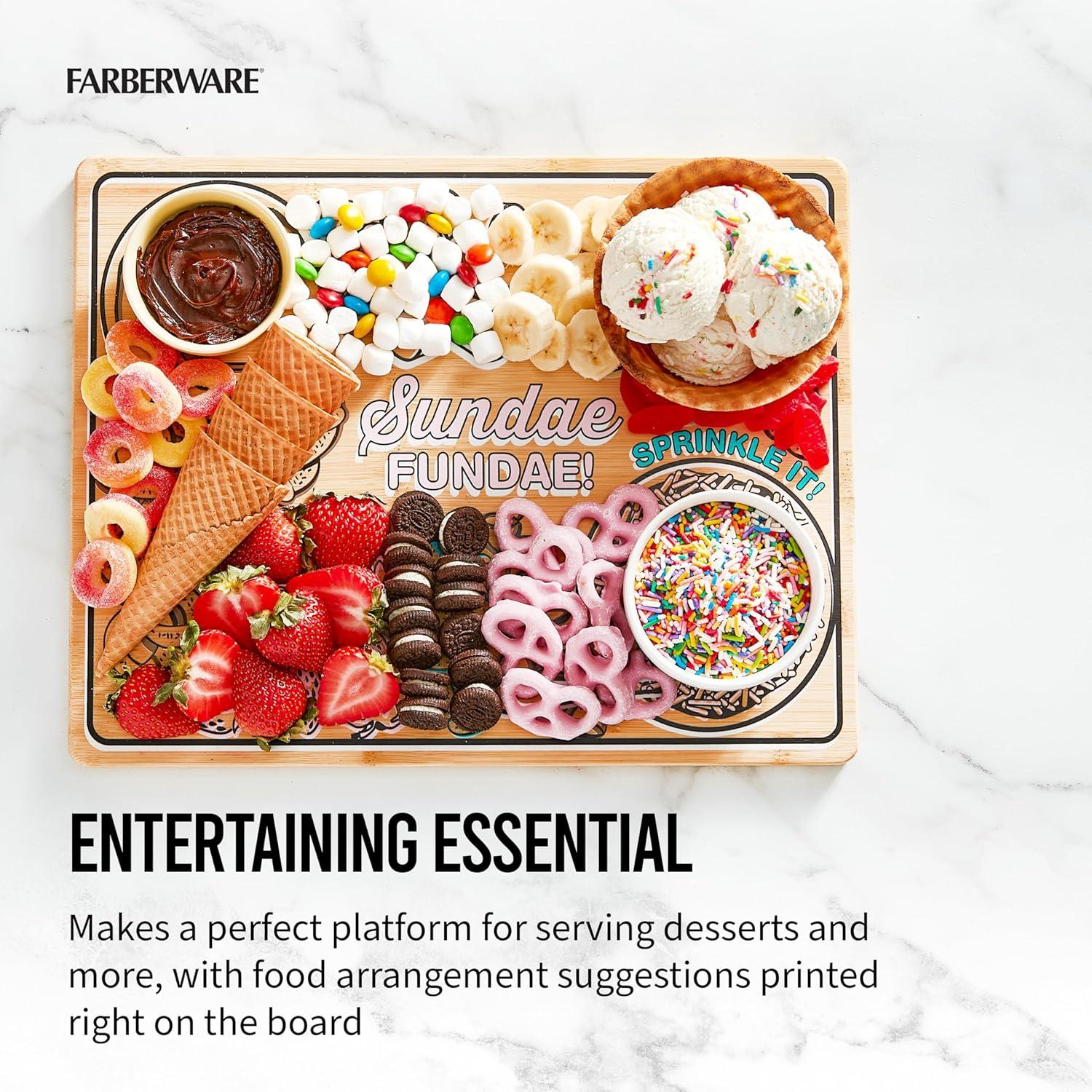 imageFarberware Smore Board with Recessed Handles Reversible Kitchen Cutting Board for Entertaining and Meal Prep Decorative Wood Board 16 Inch BambooNatural