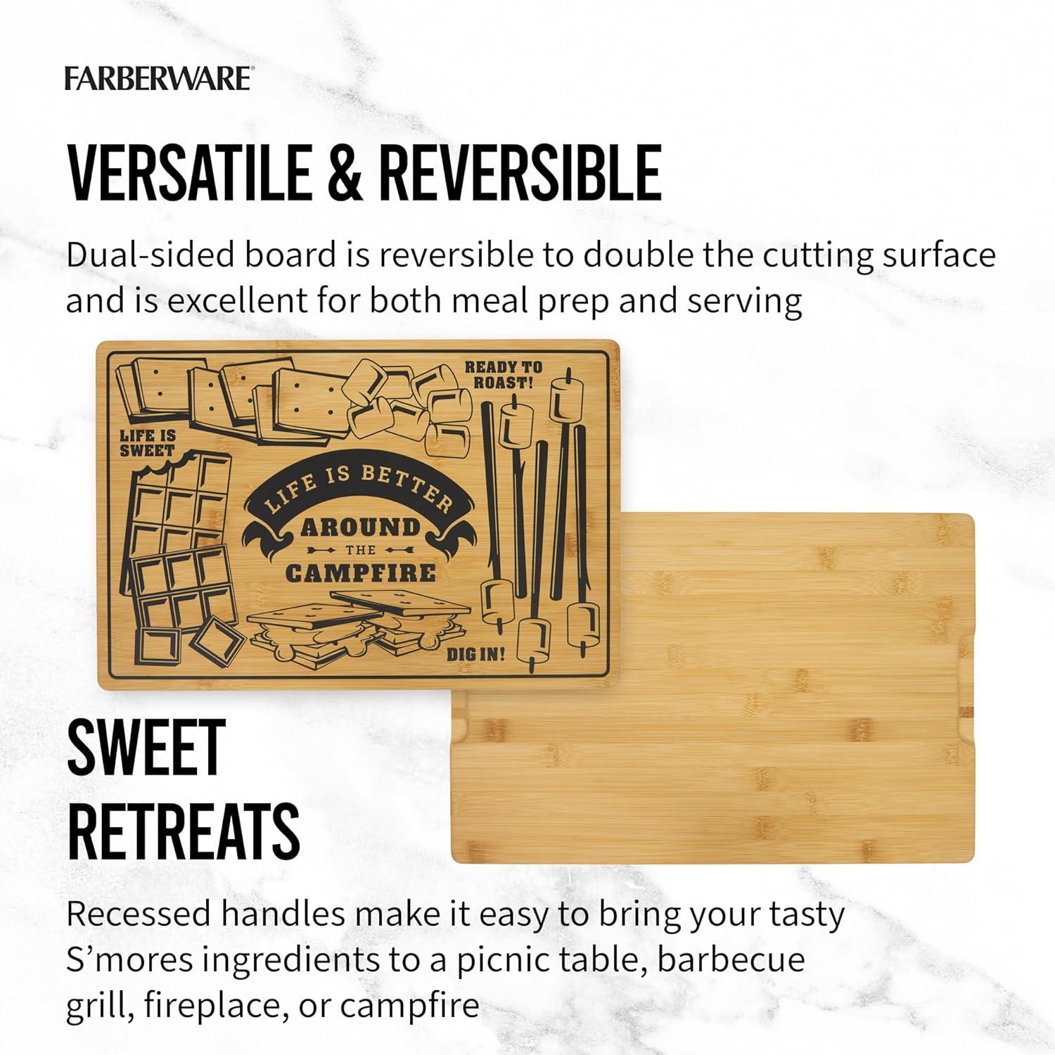 imageFarberware Smore Board with Recessed Handles Reversible Kitchen Cutting Board for Entertaining and Meal Prep Decorative Wood Board 16 Inch BambooNatural