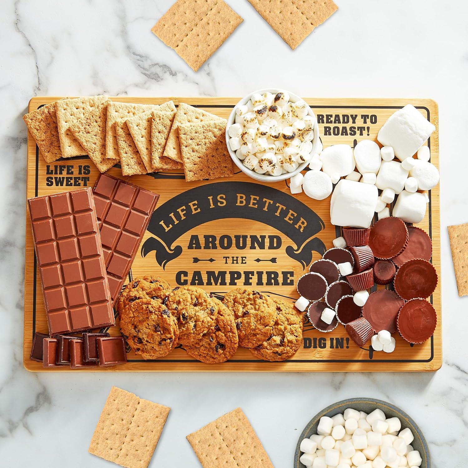 imageFarberware Smore Board with Recessed Handles Reversible Kitchen Cutting Board for Entertaining and Meal Prep Decorative Wood Board 16 Inch BambooNatural