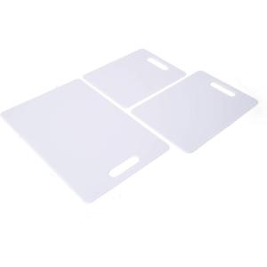 imageFarberware 3Piece Plastic Cutting Board Set DishwasherSafe Poly Chopping Board for Kitchen with Paddle Charcuterie Board Set WhiteSet