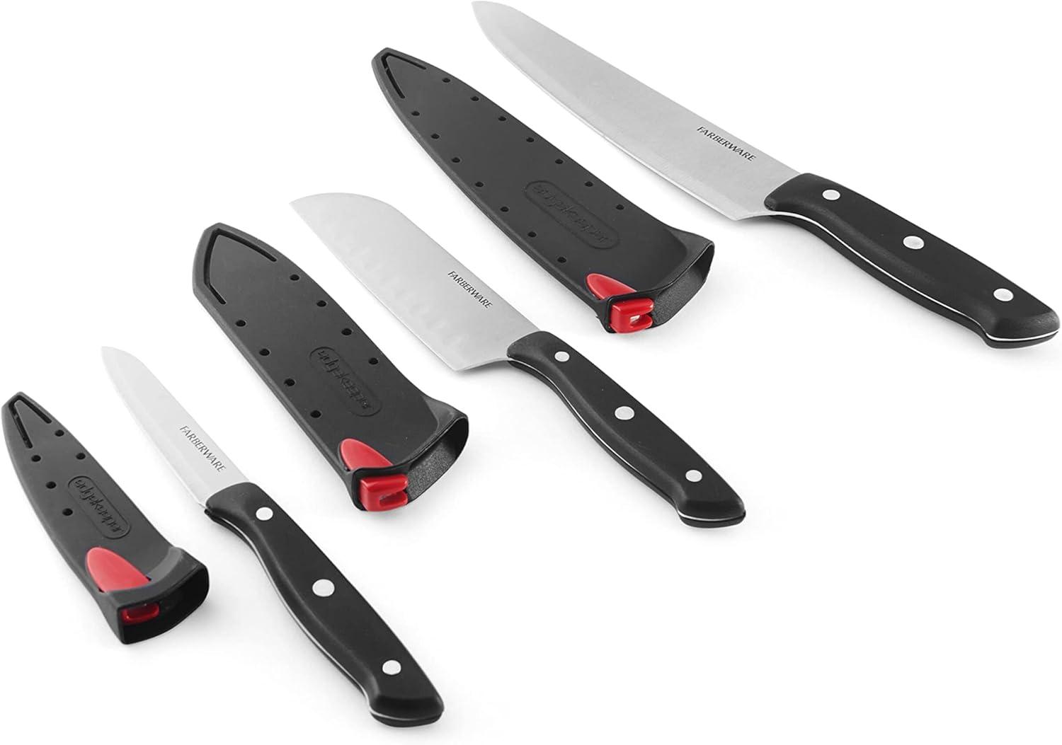 imageFarberware Edgekeeper SelfSharpening Triple Riveted Chef Knife Set 6Piece BlackChef Knife Set