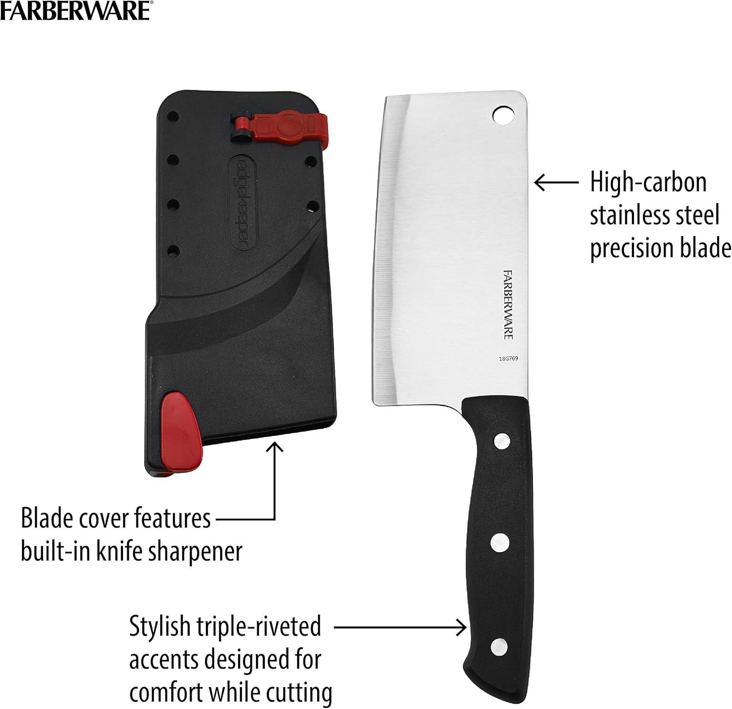 imageFarberware Edgekeeper SelfSharpening Triple Riveted Chef Knife Set 6Piece BlackCleaver Knife