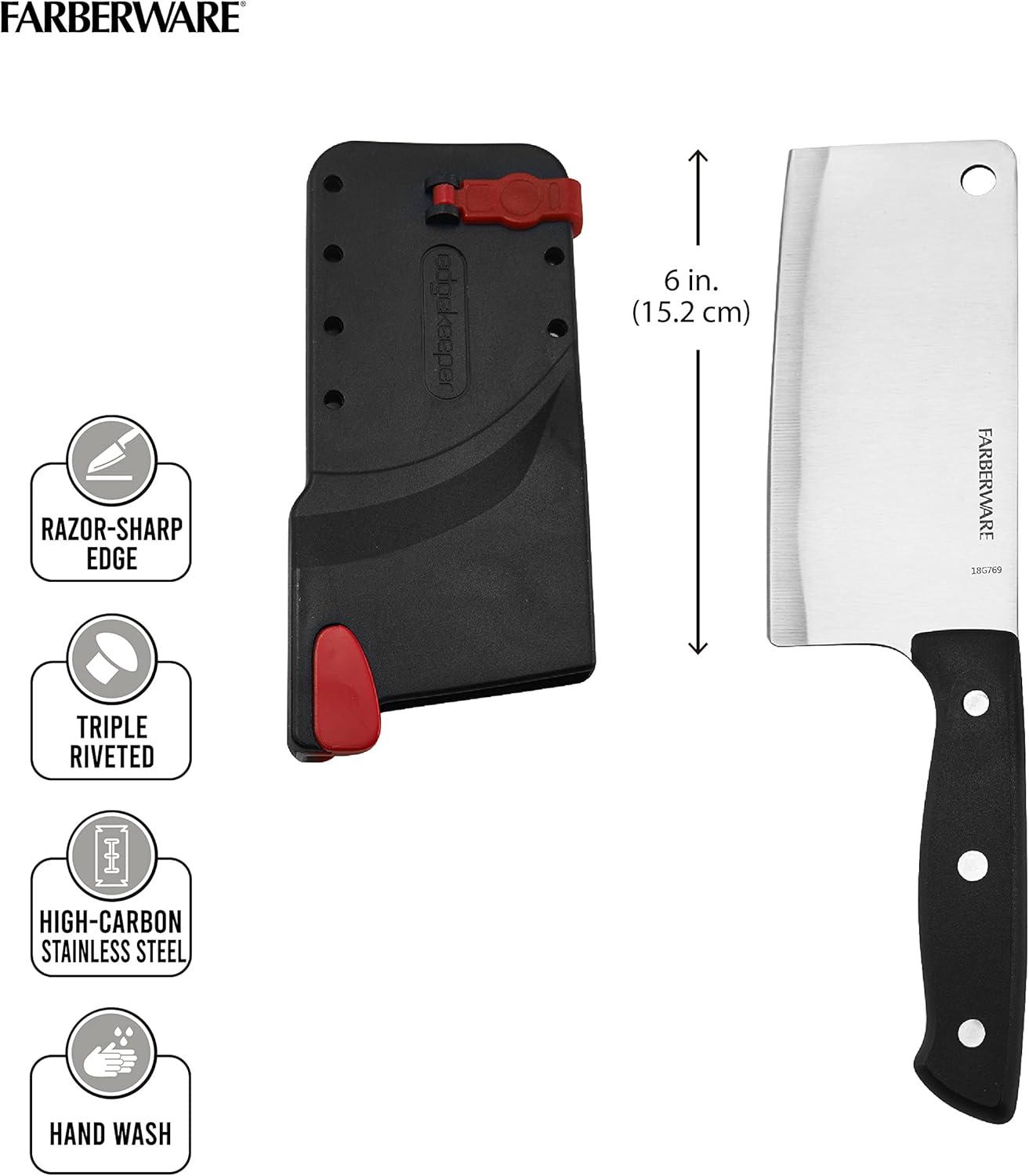 imageFarberware Edgekeeper SelfSharpening Triple Riveted Chef Knife Set 6Piece BlackCleaver Knife