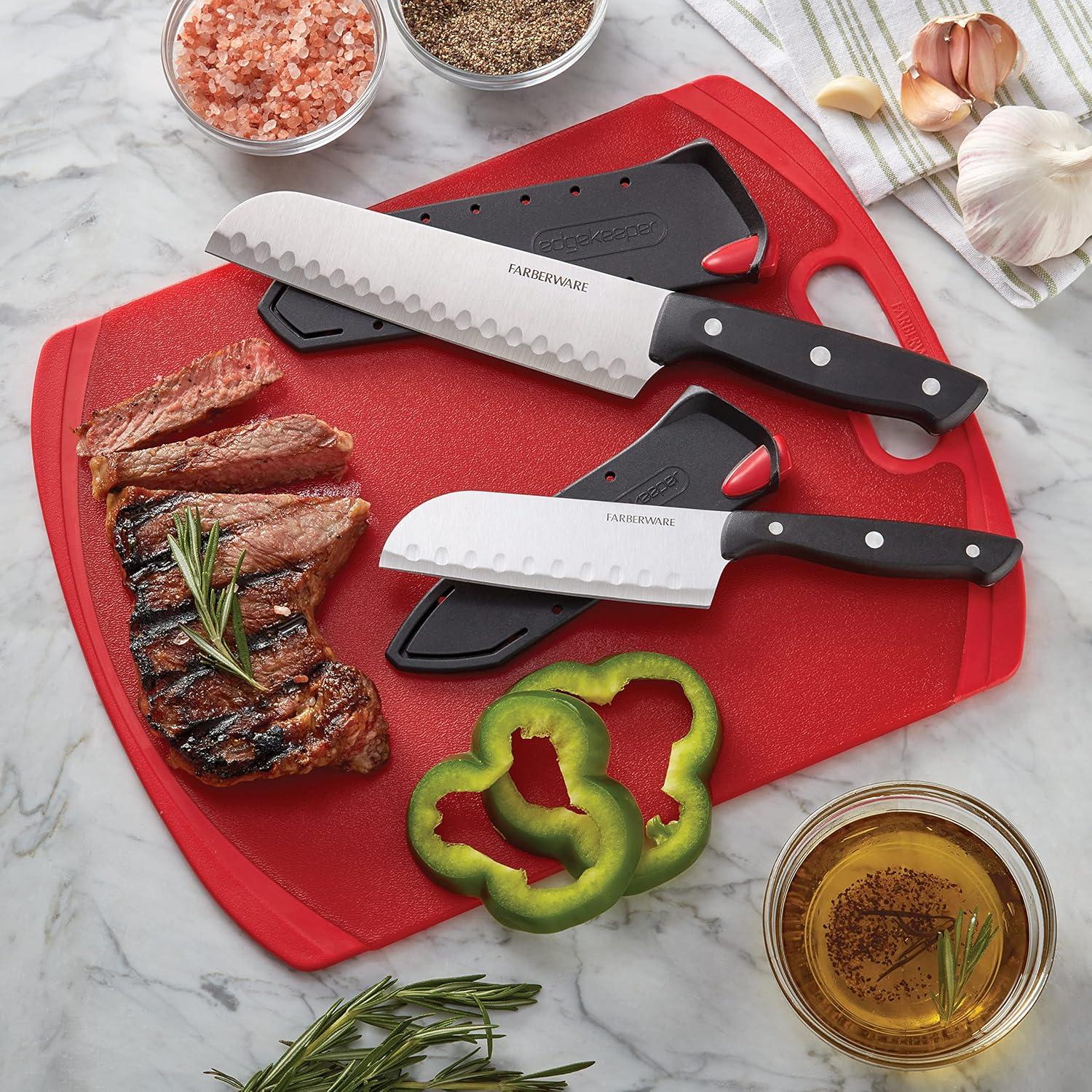 imageFarberware Edgekeeper SelfSharpening Triple Riveted Chef Knife Set 6Piece BlackSantoku Knife Set