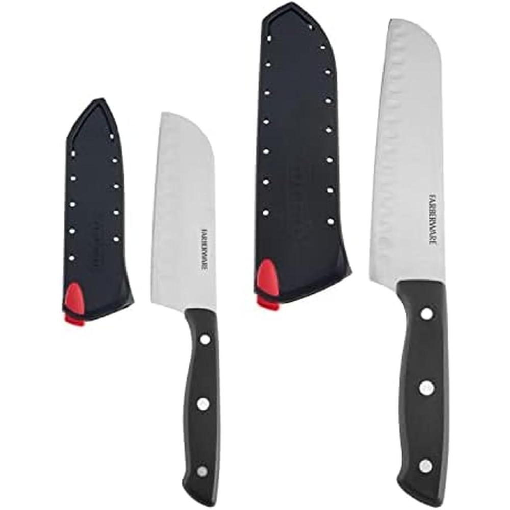 imageFarberware Edgekeeper SelfSharpening Triple Riveted Chef Knife Set 6Piece BlackSantoku Knife Set
