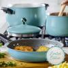 imageFarberware 120 Limited Edition Stainless Steel Cookware Pots and Pans Set with Prestige Kitchen Tools 10 Piece Aqua BlueAqua Blue