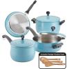 imageFarberware 120 Limited Edition Stainless Steel Cookware Pots and Pans Set with Prestige Kitchen Tools 10 Piece Aqua BlueAqua Blue