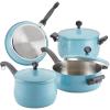 imageFarberware 120 Limited Edition Stainless Steel Cookware Pots and Pans Set with Prestige Kitchen Tools 10 Piece Aqua BlueAqua Blue