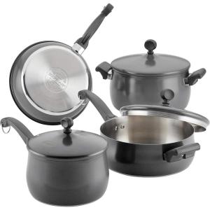 imageFarberware 120 Limited Edition Stainless Steel Cookware Pots and Pans Set with Prestige Kitchen Tools 10 Piece Aqua BluePewter Gray