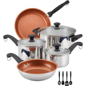 imageFarberware Classic Traditions Stainless Steel Cookware Induction Pots and Pans Set with Prestige Cooking Utensils 12 Piece  Stainless Steel