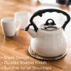imageFarberware Lovely Lady Stovetop Tea Kettle Whistling Teapot Porcelain Enamel on Carbon Steel BPAFree RustProof Cool Handle 2 qt 8 Cup Capacity Pearl
