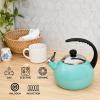 imageFarberware Luna Water Kettle Whistling Tea Pot Works For All Stovetops Porcelain Enamel on Carbon Steel BPAFree RustProof Stay Cool Handle 25qt 10 Cups Capacity BlackAqua