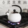imageFarberware Luna Water Kettle Whistling Tea Pot Works For All Stovetops Porcelain Enamel on Carbon Steel BPAFree RustProof Stay Cool Handle 25qt 10 Cups Capacity BlackWhite