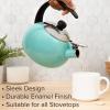 imageFarberware Luna Water Kettle Whistling Tea Pot Works For All Stovetops Porcelain Enamel on Carbon Steel BPAFree RustProof Stay Cool Handle 25qt 10 Cups Capacity BlackAqua