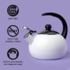 imageFarberware Luna Water Kettle Whistling Tea Pot Works For All Stovetops Porcelain Enamel on Carbon Steel BPAFree RustProof Stay Cool Handle 25qt 10 Cups Capacity BlackWhite