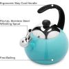 imageFarberware Luna Water Kettle Whistling Tea Pot Works For All Stovetops Porcelain Enamel on Carbon Steel BPAFree RustProof Stay Cool Handle 25qt 10 Cups Capacity BlackAqua