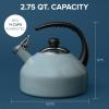 imageFarberware Omega Tea Kettle Whistling Tea Pot Works For All Stovetops Porcelain Enamel on Carbon Steel BPAFree RustProof Stay Cool Handle 275 quart 11 cups CapacityGrayGray