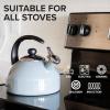 imageFarberware Omega Tea Kettle Whistling Tea Pot Works For All Stovetops Porcelain Enamel on Carbon Steel BPAFree RustProof Stay Cool Handle 275 quart 11 cups CapacityGrayGray