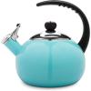 imageFarberware Luna Water Kettle Whistling Tea Pot Works For All Stovetops Porcelain Enamel on Carbon Steel BPAFree RustProof Stay Cool Handle 25qt 10 Cups Capacity BlackAqua