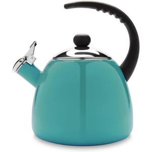 imageFarberware Dome Tea Kettle Whistling Teapot Porcelain Enamel on Carbon Steel BPAFree RustProof Cool Handle 3 qt 12 Cup Capacity RedAqua