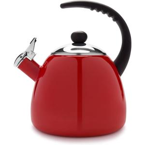 imageFarberware Dome Tea Kettle Whistling Teapot Porcelain Enamel on Carbon Steel BPAFree RustProof Cool Handle 3 qt 12 Cup Capacity RedPink