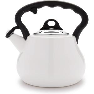 imageFarberware Lovely Lady Stovetop Tea Kettle Whistling Teapot Porcelain Enamel on Carbon Steel BPAFree RustProof Cool Handle 2 qt 8 Cup Capacity Pearl