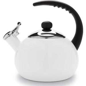 imageFarberware Luna Water Kettle Whistling Tea Pot Works For All Stovetops Porcelain Enamel on Carbon Steel BPAFree RustProof Stay Cool Handle 25qt 10 Cups Capacity BlackWhite