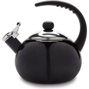 imageFarberware Luna Water Kettle Whistling Tea Pot Works For All Stovetops Porcelain Enamel on Carbon Steel BPAFree RustProof Stay Cool Handle 25qt 10 Cups Capacity BlackBlack