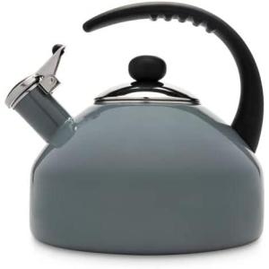 imageFarberware Omega Tea Kettle Whistling Tea Pot Works For All Stovetops Porcelain Enamel on Carbon Steel BPAFree RustProof Stay Cool Handle 275 quart 11 cups CapacityGrayGray