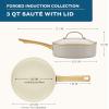 imageFarberware Forged Induction Ceramic Cookware Nonstick Saute Pan with Lid Dishwasher Safe Suitable for All Stovetops 3 Quart Sauteuse PanJumbo Cooker  Black and GoldTaupe