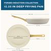 imageFarberware Forged Induction Ceramic Cookware Nonstick Saute Pan with Lid Dishwasher Safe Suitable for All Stovetops 3 Quart Sauteuse PanJumbo Cooker  Black and GoldTaupe