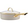 imageFarberware Forged Induction Ceramic Cookware Nonstick Saute Pan with Lid Dishwasher Safe Suitable for All Stovetops 3 Quart Sauteuse PanJumbo Cooker  Black and GoldTaupe