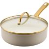 imageFarberware Forged Induction Ceramic Cookware Nonstick Saute Pan with Lid Dishwasher Safe Suitable for All Stovetops 3 Quart Sauteuse PanJumbo Cooker  Black and GoldTaupe