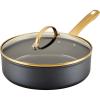 imageFarberware Forged Induction Ceramic Cookware Nonstick Saute Pan with Lid Dishwasher Safe Suitable for All Stovetops 3 Quart Sauteuse PanJumbo Cooker  Black and GoldBlack
