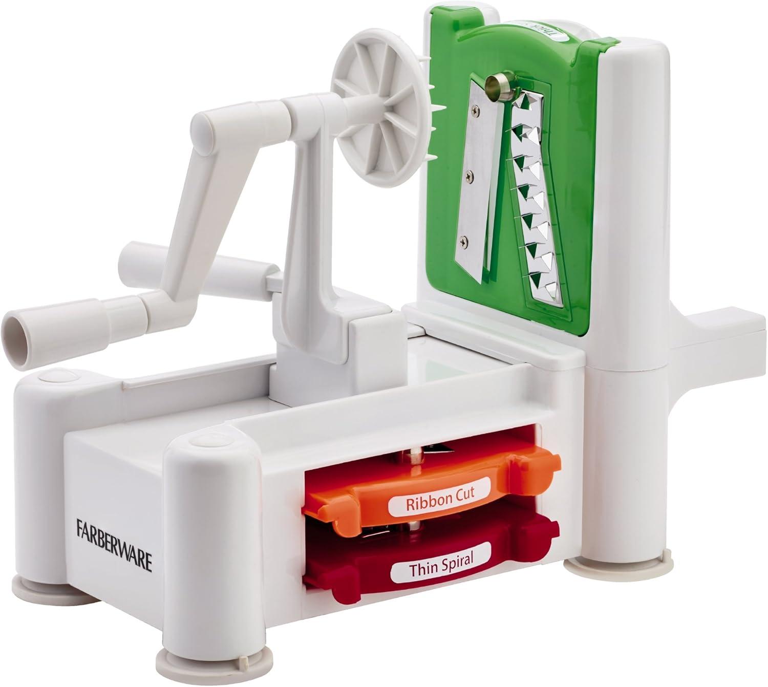 imageFarberware Spiraletti Spiral Vegetable Slicer with Three Colored Blades 900 x 600 x 1500 inches WhiteSpiraletti