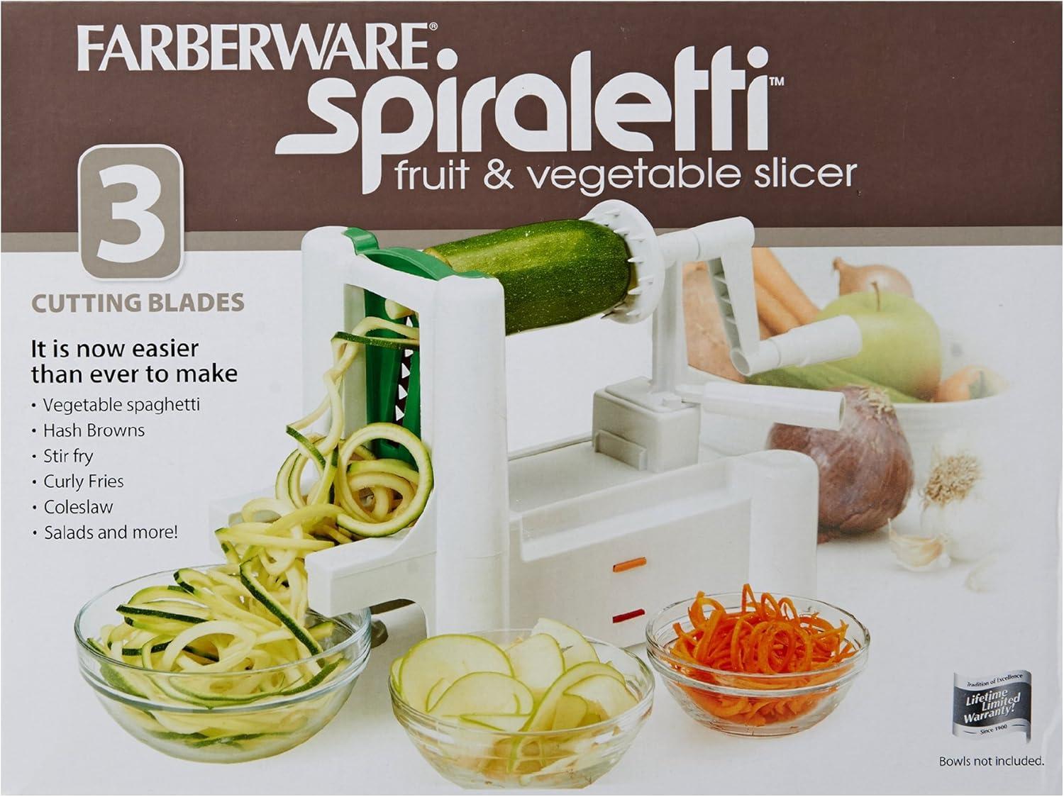 imageFarberware Spiraletti Spiral Vegetable Slicer with Three Colored Blades 900 x 600 x 1500 inches WhiteSpiraletti