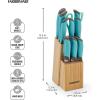 imageFarberware Soft Grip Cutlery Knife Block Set 14Piece Aqua and Gray