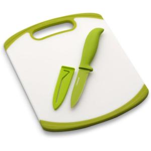 imageFarberware 2Piece Paring Knife and Cutting Board Set 35Inch Paring Knife with Resin Coating and CustomFit Blade Cover and NonSlip Plastic Chopping Board DishwasherSafe Set WhiteBlueWhiteGreen