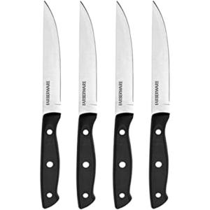 imageFarberware TripleRiveted 4Piece Steak Knife Set HighCarbon Stainless Steel RazorSharp Knives Kitchen Knives Set of 4 Black