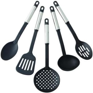 image:imageFarberware Kitchen Utensil Gift Set 4Piece Silicone amp Plastic Tools with Whisk Spatula Spoon Spatula amp Basting Brush Heat Resistant Kitchen Gadget Set Dishwasher SafeBlackSilver