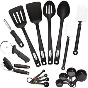 image:imageFarberware Kitchen Utensil Gift Set 4Piece Silicone amp Plastic Tools with Whisk Spatula Spoon Spatula amp Basting Brush Heat Resistant Kitchen Gadget Set Dishwasher SafeBlack